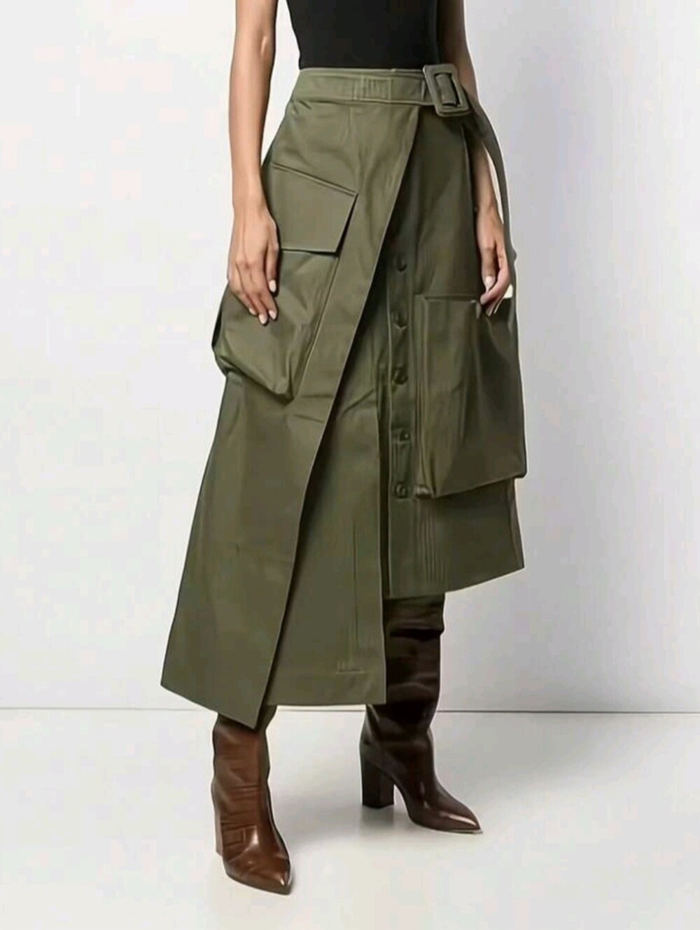 Women's Solid Color Asymmetrical Casual Skirt, Suitable For All Seasons